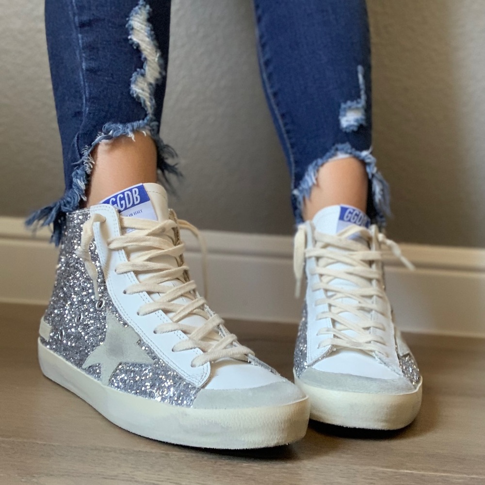 Golden Goose Silver glitter penstar Francy